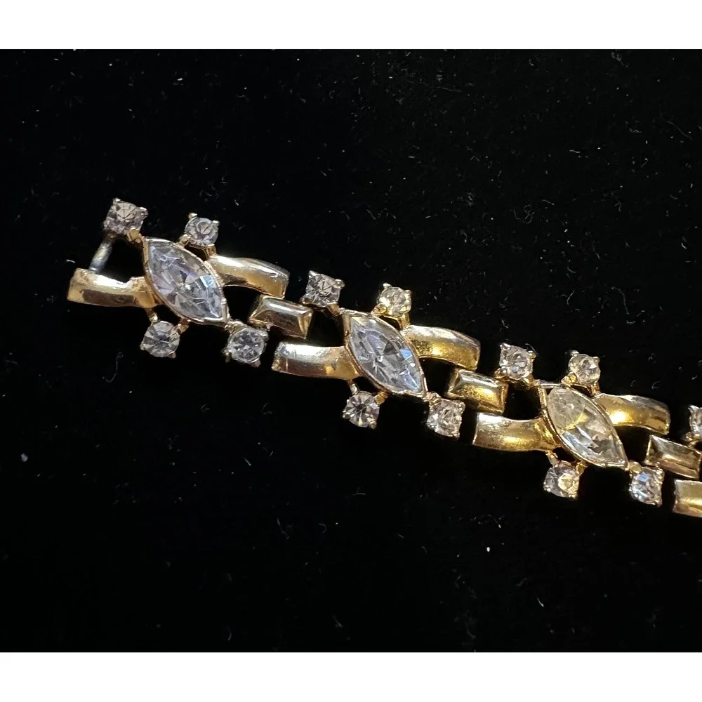 Vintage Mazer Bros Bracelet Gold tone & Rhinestones - Picture 4 of 7